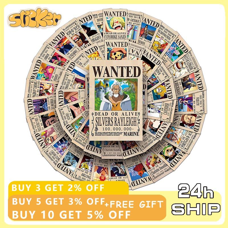 100 ชิ้นอะนิเมะ One Piece Wanted โปสเตอร์สติกเกอร์ Luffy Zoro การ์ตูน Decals DIY แล็ปท็อปสติกเกอร์ PVC