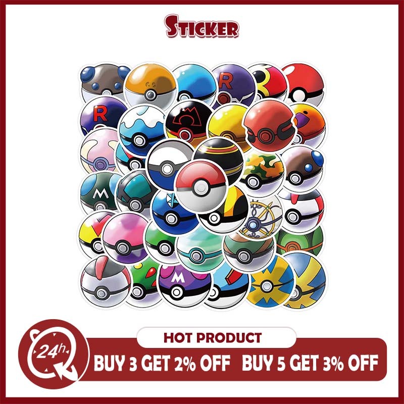 50 ชิ้น Poké Ball Pokemon สติกเกอร์การ์ตูน DIY กีตาร์กระเป๋าเดินทางสเก็ตบอร์ดแล็ปท็อปโทรศัพท์ของเล่นกันน้ํา