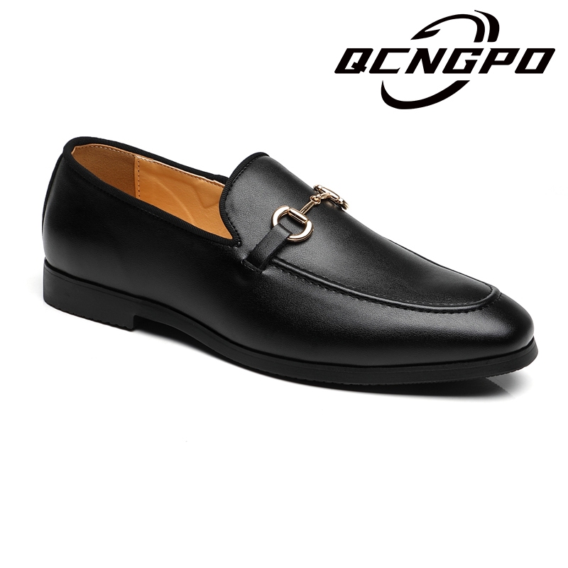 Man Loafers แฟชั่นหนังสีทึบทุกวันงานแต่งงานสีดํา Slip-On รองเท้ารอบ Toe รองเท้าลําลอง