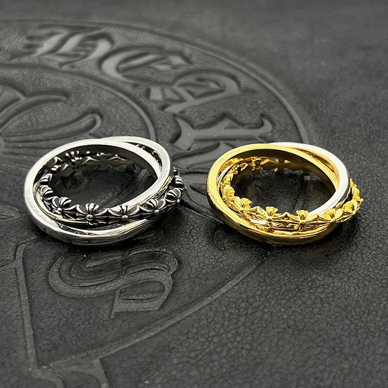 Chrome Hearts Ring/925 Silver Three Ring แหวนคลาสสิก Cross Flower Rosemary Ring CJ087