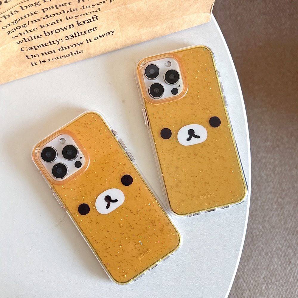 กรณีเข้ากันได้สําหรับ iphone 16promax 16 16Pro 15promax 15 Pro 14 13 12 14Pro 14promax Rilakkuma สี Glitter gasbag ฝาครอบ IMD