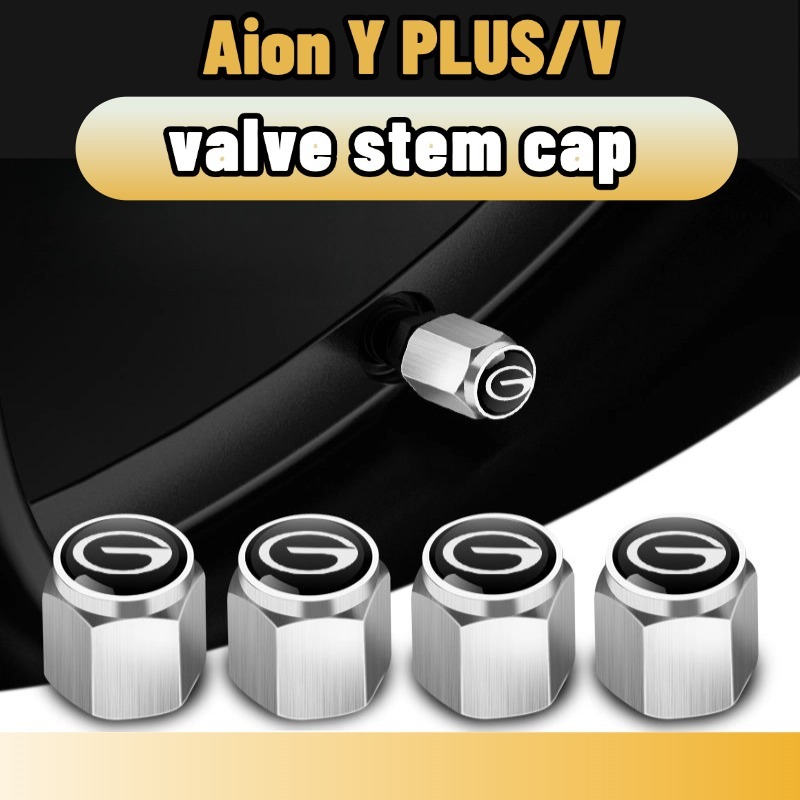 Aion Y Plus/V ฝาครอบวาล์วรถยนต์ จุกปิดลมยาง กันขโมย 4 ชิ้น สีเงิน/สีดํา accessories