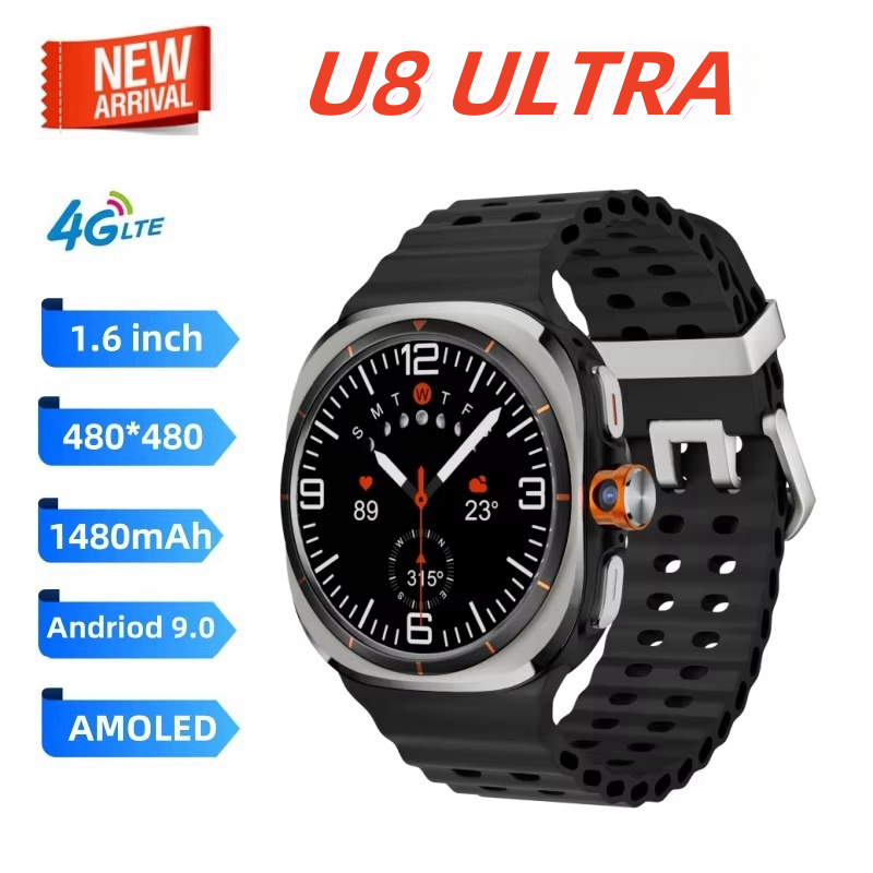 4g Android Smartwatch นาฬิกา U8 Ultra สมาร์ทนาฬิกา 4G/5G ซิมการ์ด GPS WIFI กล้องโรตารี Global Callin