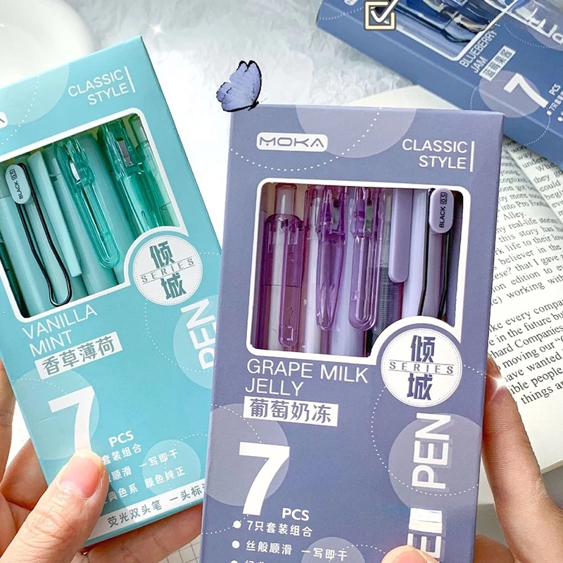 7 ชิ้น/กล่อง Minimalist โปร่งใส 0.5 มม.ปากกาเจลคุณภาพสูง St Tip ปากกาลายเซ็นนักเรียน Quick-Drying ปา