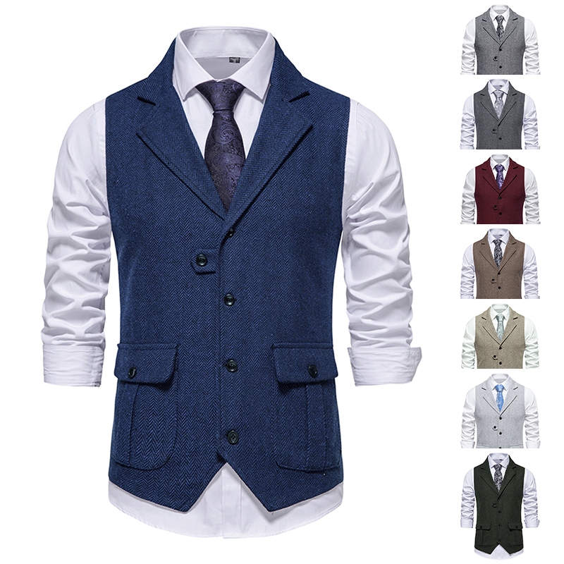 สูทเสื้อกั๊กผู้ชาย Tweed Lapel Retro Vest