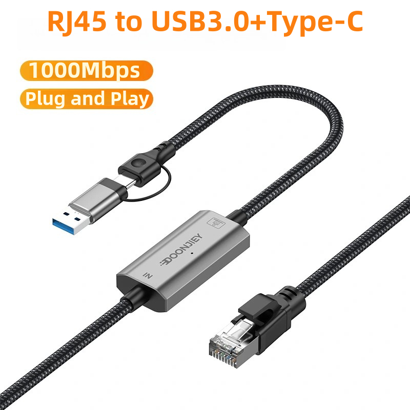 2m 3m 5m 10m 20m 30m USB C + USB3.0 ถึง RJ45 สาย 1000M Ethernet Gigabit LAN เครือข่ายอะแดปเตอร์แปลงสําหรับ PC แล็ปท็อป MacBook