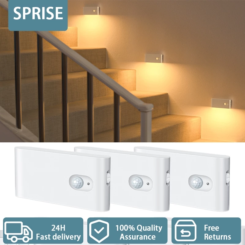 Sprise Motion Sensor Night Light ไฟบันไดแบบชาร์จไฟได้ในร่ม Warm White Magnetic LED โคมไฟสัมผัสสําหรับห้องโถง, บันได, ห้องน้ํา