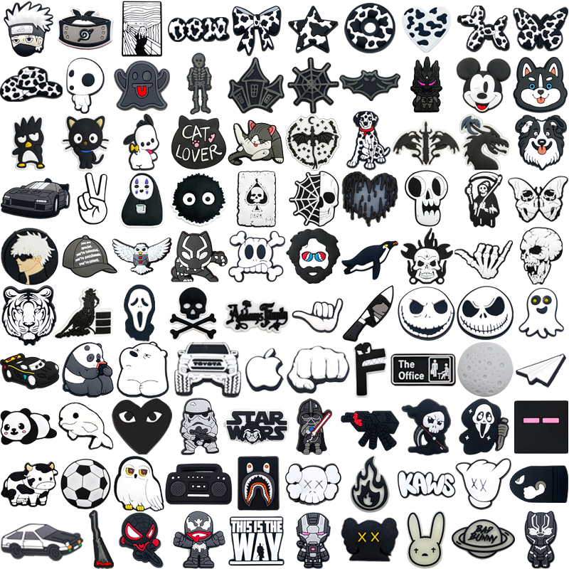 อุปกรณ์เสริมรองเท้าแบบพวค พีวีซี สีดำและขาว เหมาะสำหรับตกแต่งในงานปาร์ตี้ ฮาโลวีน และคริสต์มาส