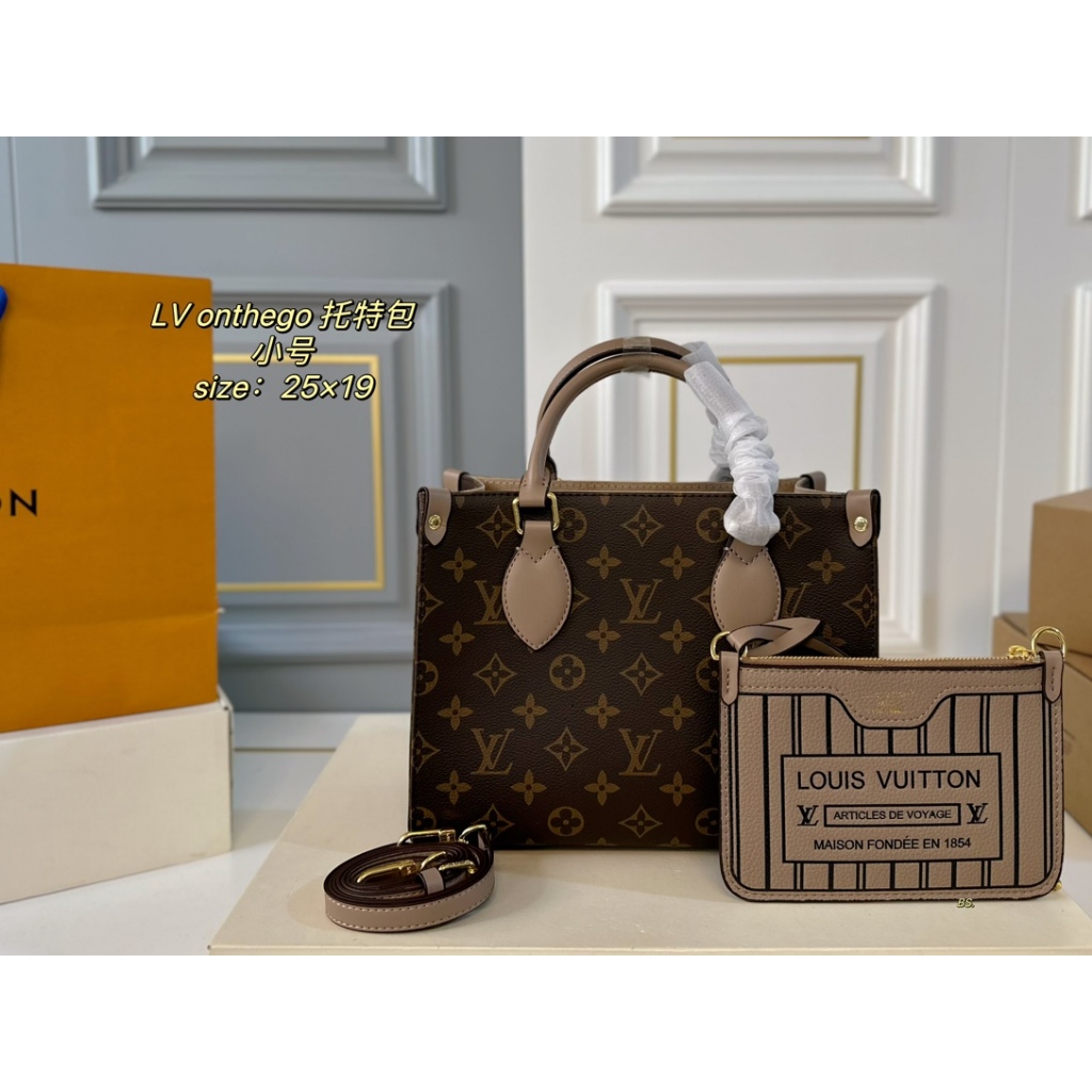 Lv New Style Mini onthego Tote Bag กระเป๋าสะพายพกพาย้อนยุคคุณภาพสูง