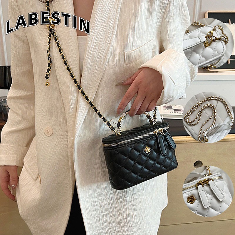 LABESTINกระเป๋าผู้หญิงแฟชั่นใหม่แฟชั่นสีทึบเพชรตรวจสอบเอียงยกโซ่กระเป๋าสี่เหลี่ยมขนาดเล็ก
