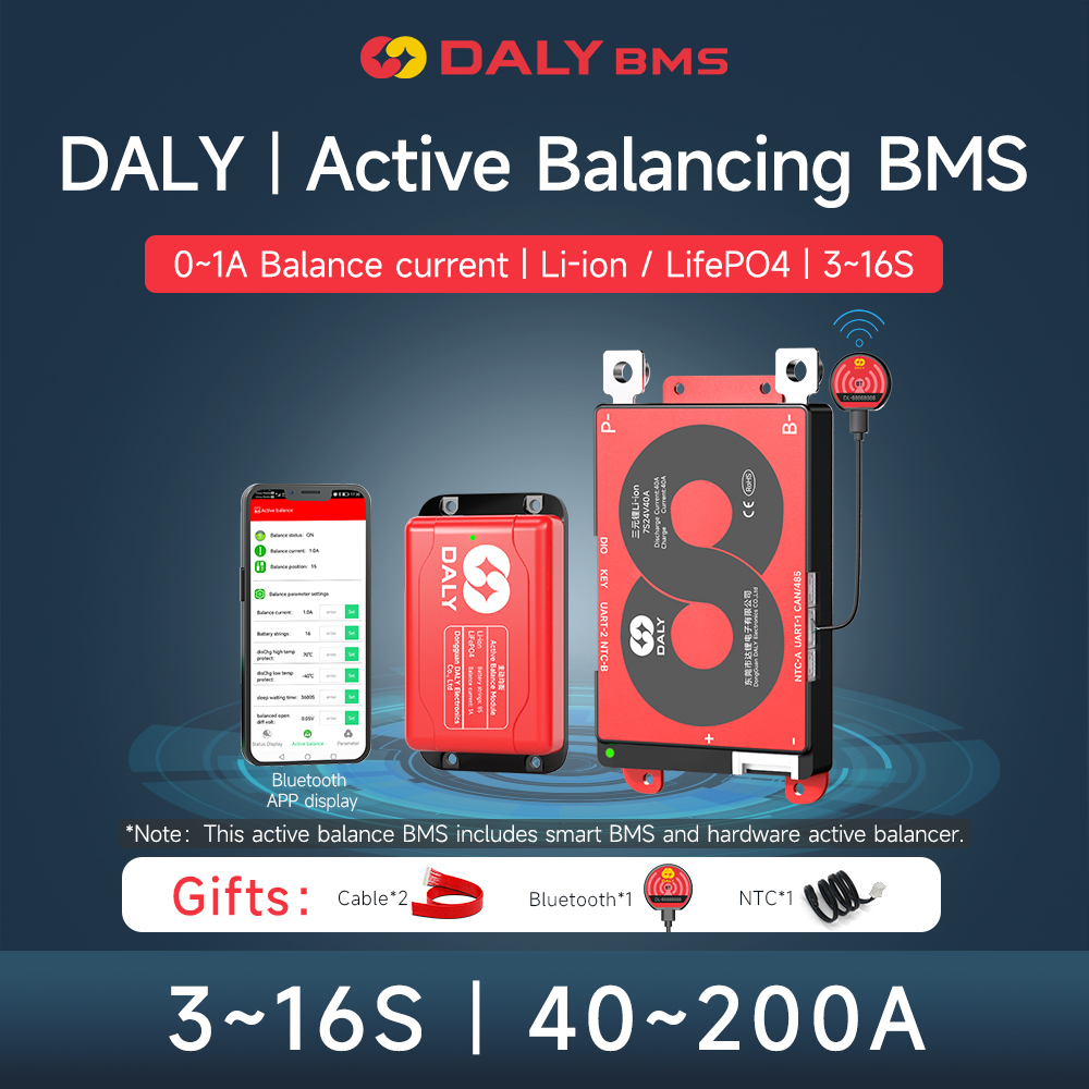 Daly SMART BMS + ฮาร์ดแวร์ Active Balancer 1A ปัจจุบัน 4S 8S 16S 40A 60A 100A LiFePO4 แบตเตอรี่