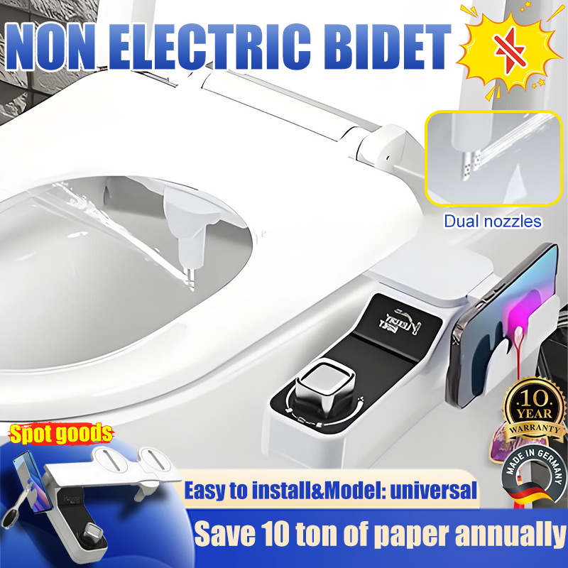 Bidet Toilet Seat AttachmentDual หัวฉีด Bidet Ultra-Slim Bidet Sprayer แรงดันน้ําแบบปรับได้ Non Elec
