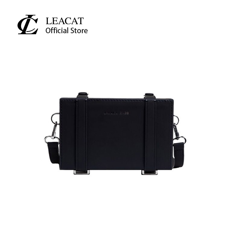 Leacat กระเป๋าสะพายไหล่ สะพายข้าง หนัง Pu ทรงกล่องเล็ก แต่งสายโซ่ ขนาดเล็ก แฟชั่นสําหรับสตรี