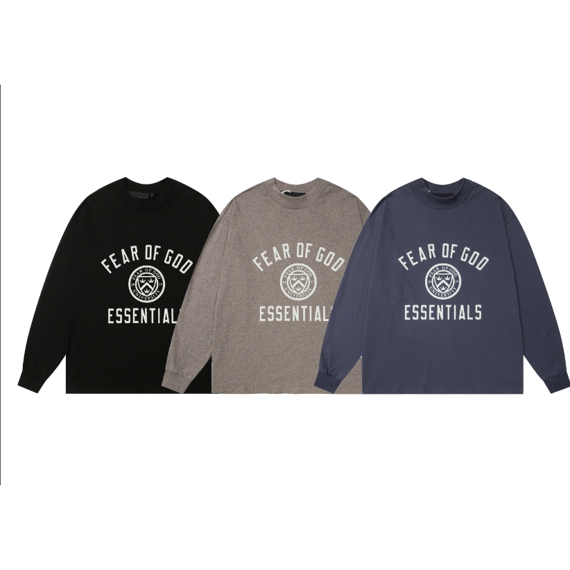พร้อมสต็อก ESSENTIALS Logo Letter Printing Mens Long Sleeve New High Street Round Neck T-shirt for Women