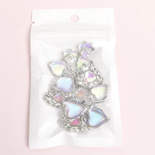 10 ชิ้นที่ละเอียดอ่อน Dreamy Love Heart Series Faux Moonstone แก้ว Inlay Alloy Charms - วันวาเลนไทน์โรแมนติกคู่เครื่องประดับของขวัญสร้อยคอสร้อยข้อมือต่างหู DIY จี้โลหะมันวาว