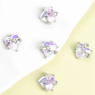 10 ชิ้นที่ละเอียดอ่อน Dreamy Love Heart Series Faux Moonstone แก้ว Inlay Alloy Charms - วันวาเลนไทน์โรแมนติกคู่เครื่องประดับของขวัญสร้อยคอสร้อยข้อมือต่างหู DIY จี้โลหะมันวาว