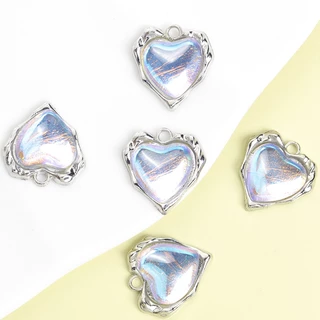 10 ชิ้นที่ละเอียดอ่อน Dreamy Love Heart Series Faux Moonstone แก้ว Inlay Alloy Charms - วันวาเลนไทน์โรแมนติกคู่เครื่องประดับของขวัญสร้อยคอสร้อยข้อมือต่างหู DIY จี้โลหะมันวาว