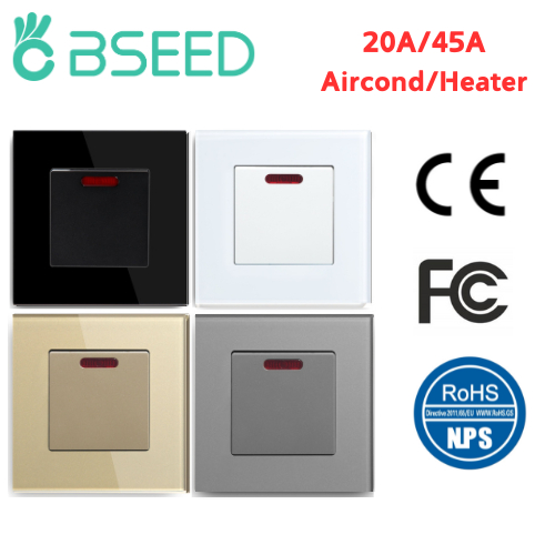 Bseed 20A/45A 1-Gang DP สวิตช์หม้อหุงข้าวสีขาวพร้อมชุดควบคุมหม้อหุงนีออน 20A/45A,Aircond/Heater