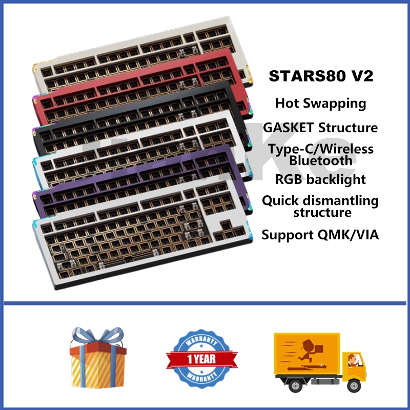 Weikav STARS80 V2 อลูมิเนียม Barebone คีย์บอร์ดชุด 75% Hot swappable RGB GASKET คีย์บอร์ดเกมที่กําหนดเองรองรับ QMK/VIA