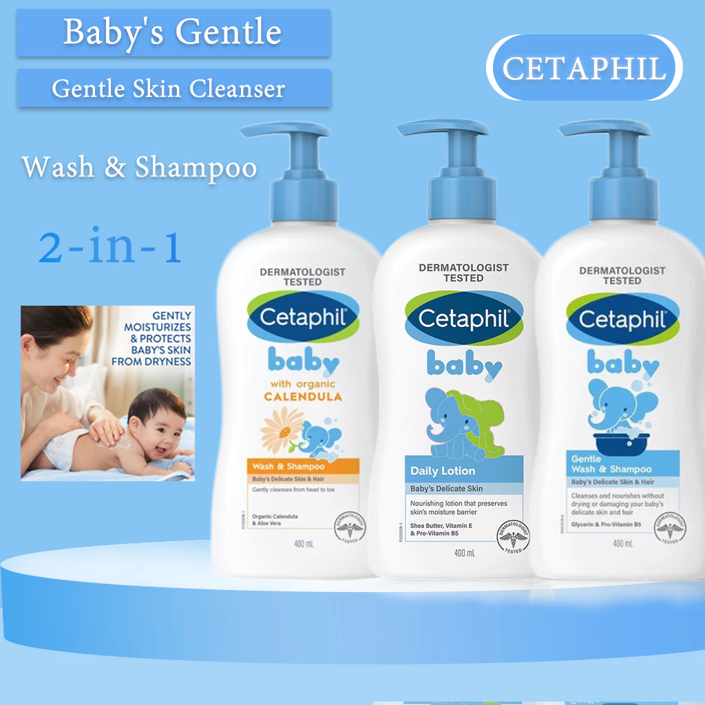 Cetaphil Baby Daily Lotion & Baby Gentle Wash & Shampoo With Pump สูตรอ่อนโยนสําหรับการดูแลผิวเด็ก 400 ml.ครีมอาบน้ํา ครีมอาบน้ําและสระผม สูตร