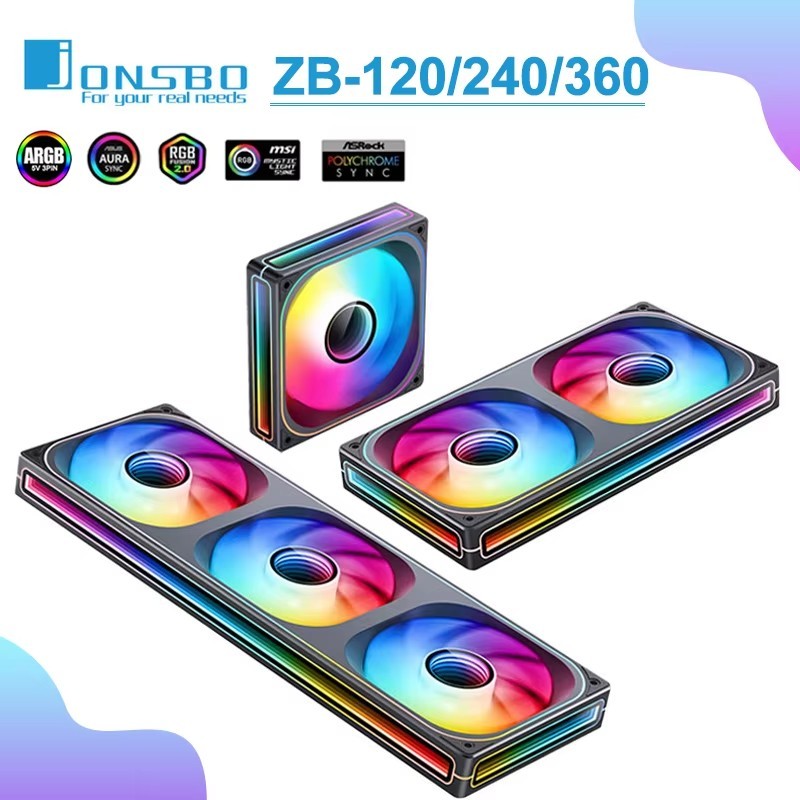 Jonsbo ZB-120/240/360 รวมพัดลม 360 สามด้านกระจกพันชั้น 120 มม.PWM CPU พัดลมระบายความร้อน ZB-240BR ARGB พัดลมย้อนกลับ