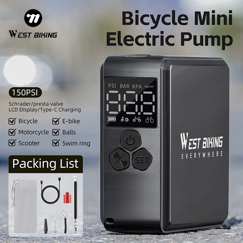 WEST BIKING ปั๊มจักรยานไฟฟ้า 100PSI เครื่องอัดอากาศที่มีประสิทธิภาพ Inflator ชาร์จ MTB จักรยานเสือหมอบแบบพกพา Tiny Bike ปั๊ม