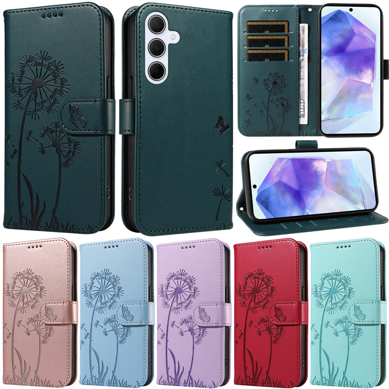 SAMSUNG หรูหราสําหรับsamsung Galaxy A16 A36 A06 A55 A35 A54 A34 A15 5G A33 A53 A73 A24 4G A52 A72 A23 M23 F23 A52S 5G Dandelionกระเป๋าสตางค์หนังพลิกผิว