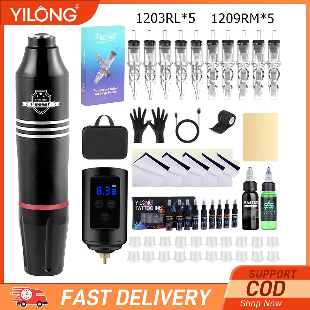 Yilong ซื้อ 1 แถม 55 [ชุดอัปเกรดผลิตภัณฑ์ใหม่ 2024] เครื่องสักอเนกประสงค์, ปากกาสักไร้สาย, อุปกรณ์ปากกาอินเตอร์เฟส RCA ไฟฟ้าของญี่ปุ่น