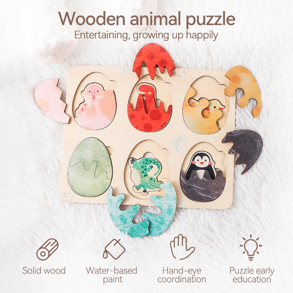 ปริศนาไม้สัตว์ของเล่นการ์ตูนสัตว์องค์ความรู้ Montessori Early สอนของเล่น
