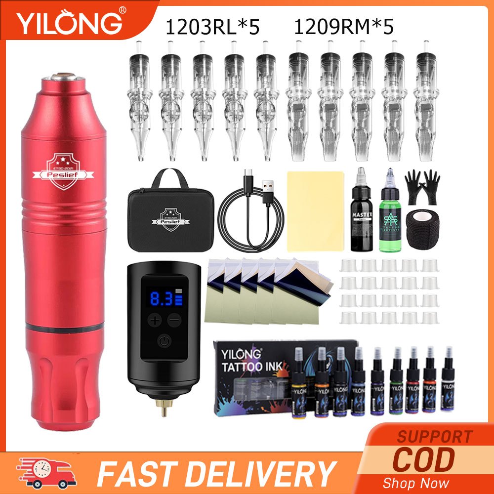 Yilong ซื้อ 1 แถม 55 [ชุดอัพเกรดผลิตภัณฑ์ใหม่ 2024] เครื่องสัก, ปากกาสักไร้สาย, อุปกรณ์ปากกาอินเตอร์เฟส RCA ไฟฟ้าของญี่ปุ่น