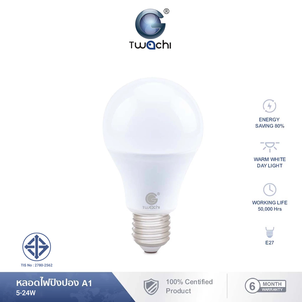TWACHI หลอดไฟ LED  5W  9W 12W 15W 18W 24W  หลอดปิงปอง ขั้ว E27 แสงขาว/แสงวอร์มไวท์ สำหรับโคมไฟภายในบ้าน Bulb light