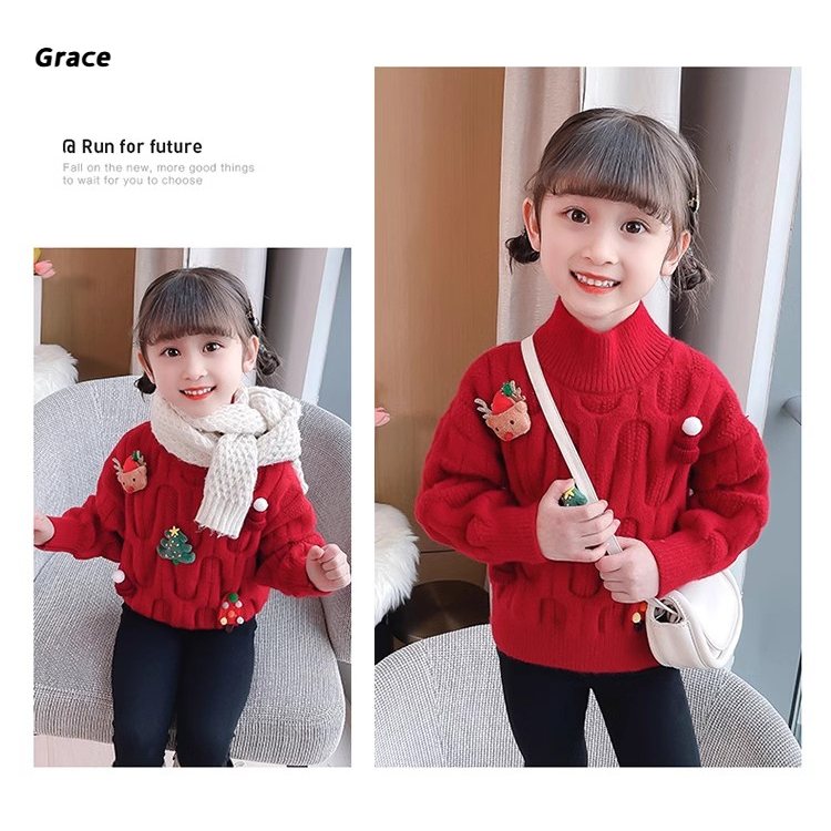 [Grace] สาวเสื้อกันหนาวเกาหลีฤดูใบไม้ร่วงฤดูหนาว 2024 สไตล์ใหม่เด็กคริสต์มาสน่ารักถักเสื้อกันหนาว...GR210#