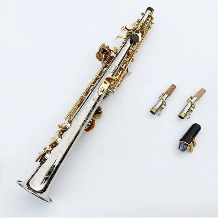 Yanagisawa WO37 Soprano แซ็กโซโฟน Silver Plated Body Gold Lacquer Key ทองเหลืองแซ็กโซโฟนตรงท่อ b (b)