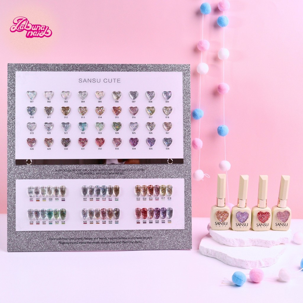 【พร้อมส่ง】Sansu ยาทาเล็บ 36 สีเงาสีสดใส ยาทาเล็บติดเลื่อม แผนภูมิแสดงสีฟรี ง่ายต่อการใช้และสวยงามมาก