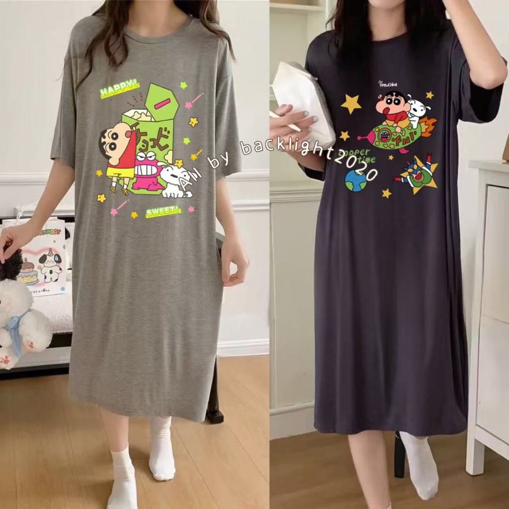 ชุดนอนสไตล์บาง 4XL Crayon Shin-Chan รอบคอดีไซน์ขนาดใหญ่ ชิ้นเดียวสำหรับlabu Nightdress หลวมLoungewea