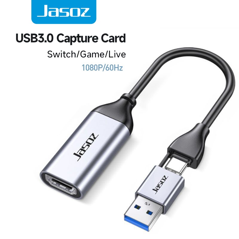 Jasoz USB 3.0 การ์ดจับภาพวิดีโอ HDMI เข้ากันได้กับ USB/Type-c เกม Grabber บันทึก ms2130 สําหรับสวิตช