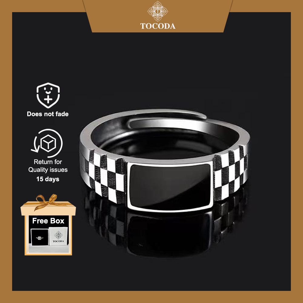 Tocoda-แหวนลาย Checkerboard,แหวน unisex มีสไตล์ อินเทรนด์ และแหวนไม่ซ้ําใคร SS24.
