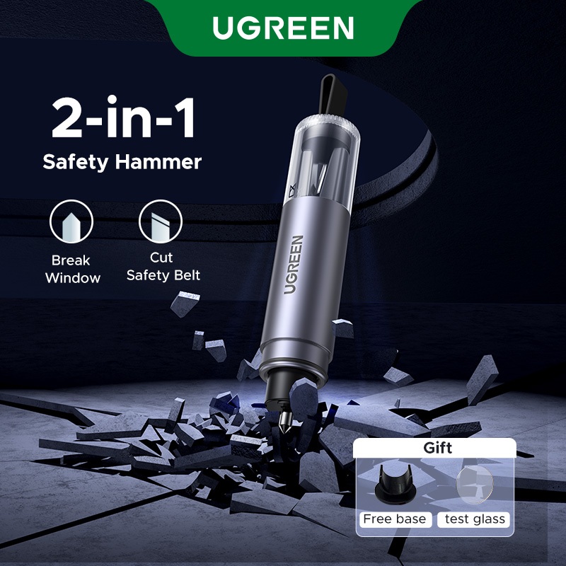 UGREEN ยูกรีน 2-ใน-1 รถความปลอดภัยค้อนช่วยชีวิตรถหน้าต่าง ระดับ เบรกเกอร์ ฉุกเฉินหนีเข็มขัดนิรภัยตัดมินิแบบพกพารถฉุกเฉินเครื่องมื