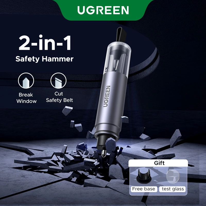 UGREEN 2-ใน-1 รถความปลอดภัยค้อนช่วยชีวิตรถหน้าต่าง ระดับ เบรกเกอร์ ฉุกเฉินหนีเข็มขัดนิรภัยตัดมินิแบบพกพารถฉุกเฉินเครื่องมื