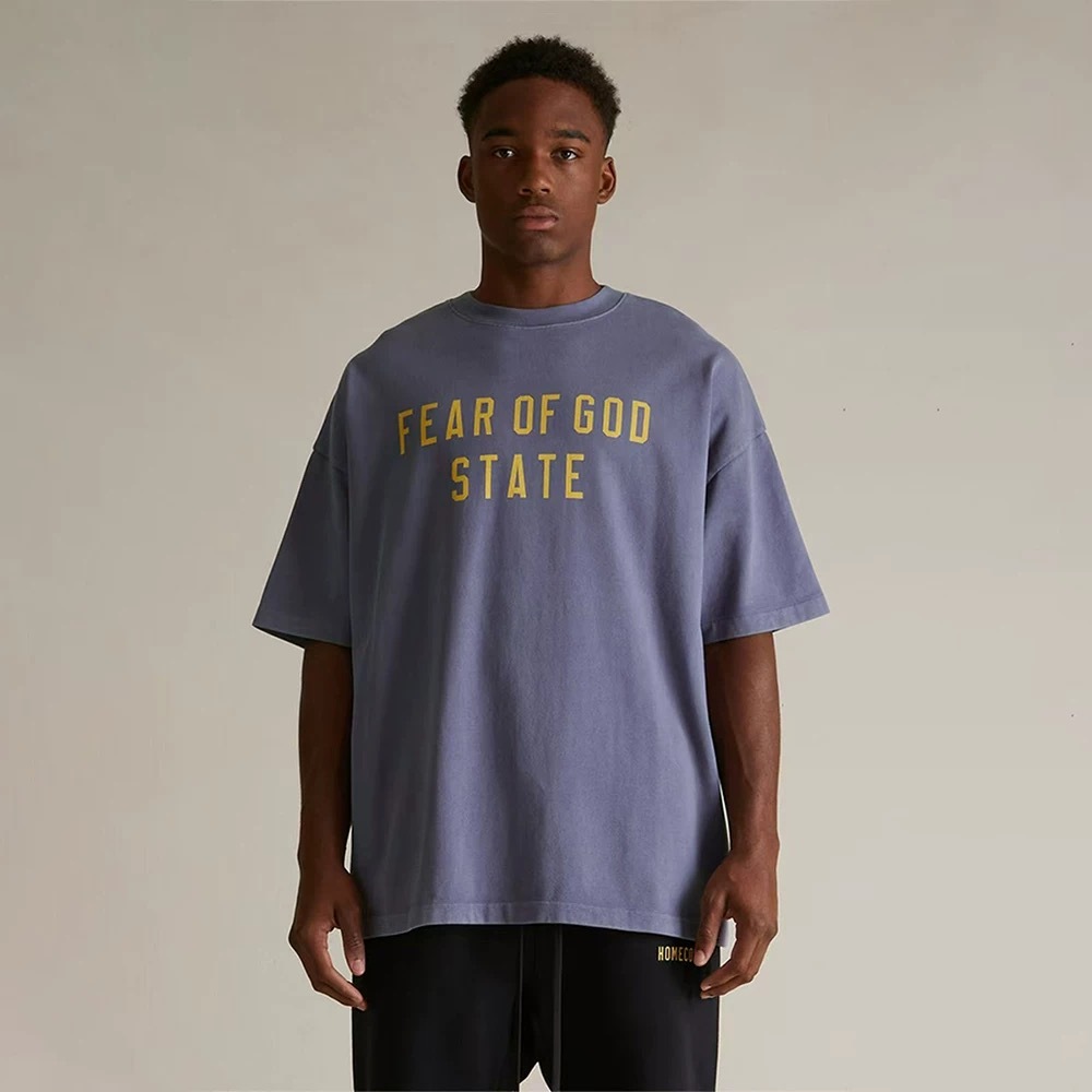 Fear of God FOG Double Line ESSENTIALS เสื้อยืดแขนสั้นลําลองพิมพ์ลายตัวอักษรอินเทรนด์อเมริกัน