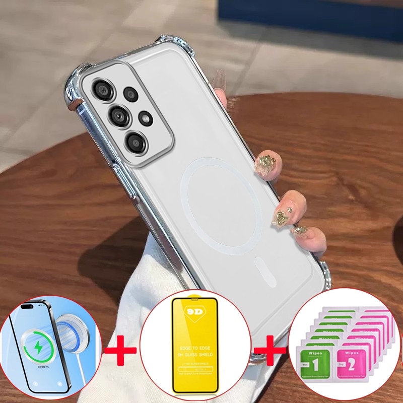 [4 in 1] เคสกระจกนิรภัยสำหรับ SAMSUNG a33 5g samsung a53 5g samsung a73 5g เคสโทรศัพท์แบบนุ่ม ซิลิโคนกันกระแทก ดีไซน์ใหม่ สวยงาม ใส ไร้สาย SJMBS01 - รูปที่ 4