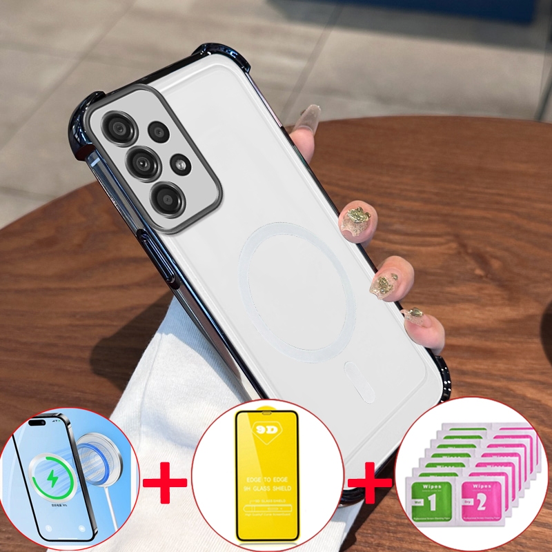 [4 in 1] เคสกระจกนิรภัยสำหรับ SAMSUNG a33 5g samsung a53 5g samsung a73 5g เคสโทรศัพท์แบบนุ่ม ซิลิโคนกันกระแทก ดีไซน์ใหม่ สวยงาม ใส ไร้สาย SJMBS01 - รูปที่ 5