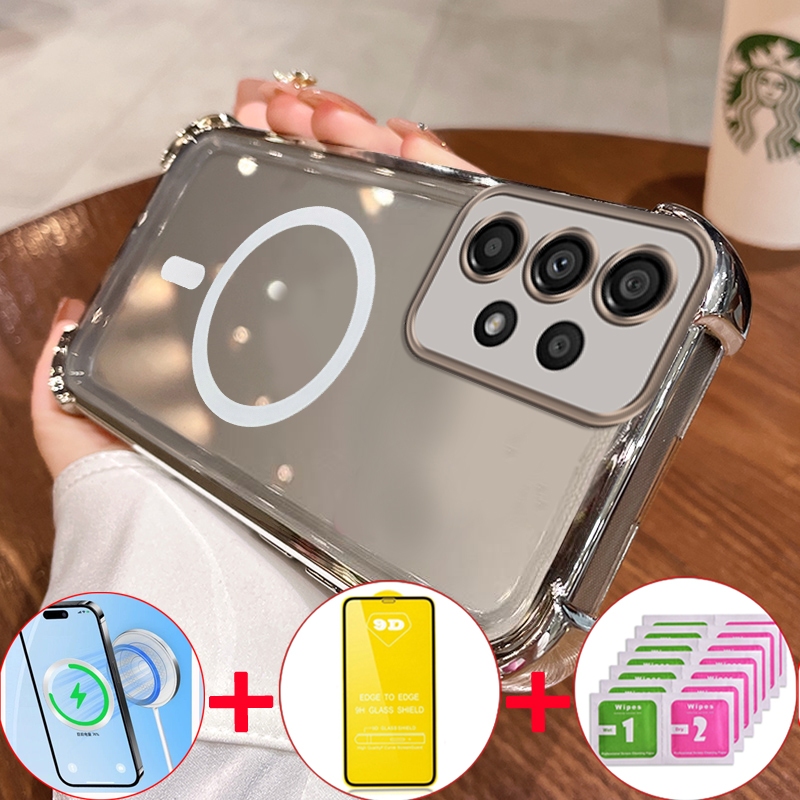 [4 in 1] เคสกระจกนิรภัยสำหรับ SAMSUNG a33 5g samsung a53 5g samsung a73 5g เคสโทรศัพท์แบบนุ่ม ซิลิโคนกันกระแทก ดีไซน์ใหม่ สวยงาม ใส ไร้สาย SJMBS01