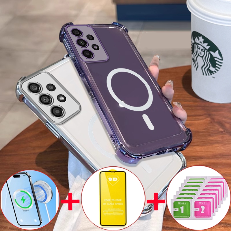 [4 in 1] เคสกระจกนิรภัยสำหรับ SAMSUNG a33 5g samsung a53 5g samsung a73 5g เคสโทรศัพท์แบบนุ่ม ซิลิโคนกันกระแทก ดีไซน์ใหม่ สวยงาม ใส ไร้สาย SJMBS01 - รูปที่ 2