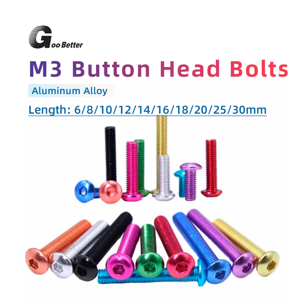 1pcs M3 อลูมิเนียม 7075 Pan/รอบหัว Allen Hex ซ็อกเก็ตสกรูสลักเกลียว,Anodizing