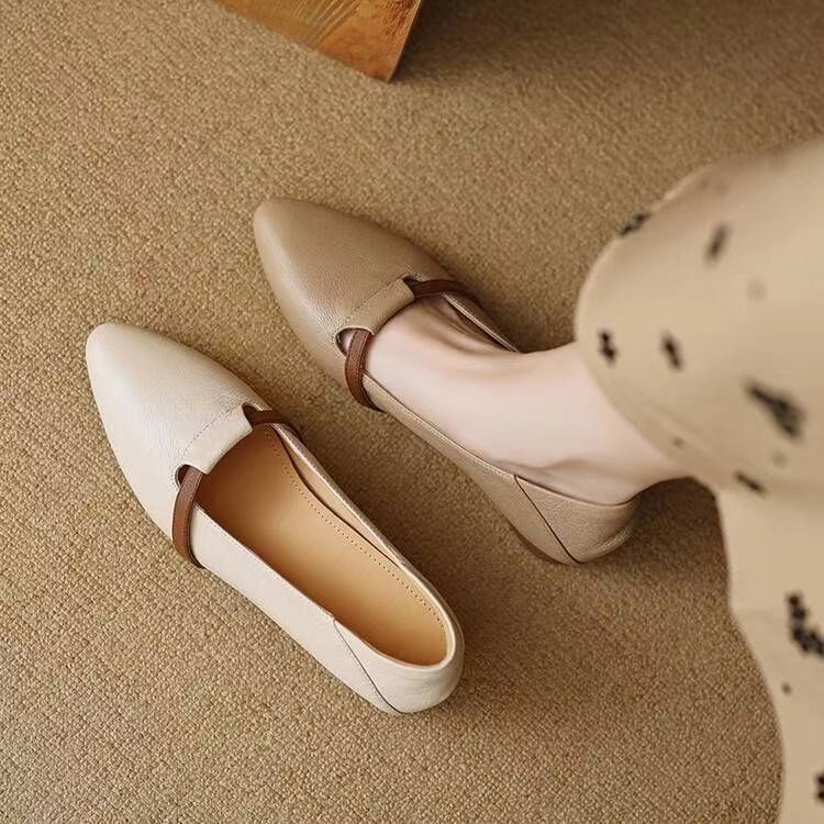 Borlkoc รองเท้าส้นแบนผู้หญิงแฟชั่นสตรี Dot Toe ปากตื้นน้ําหนักเบารองเท้าส้นเตี้ยอเนกประสงค์