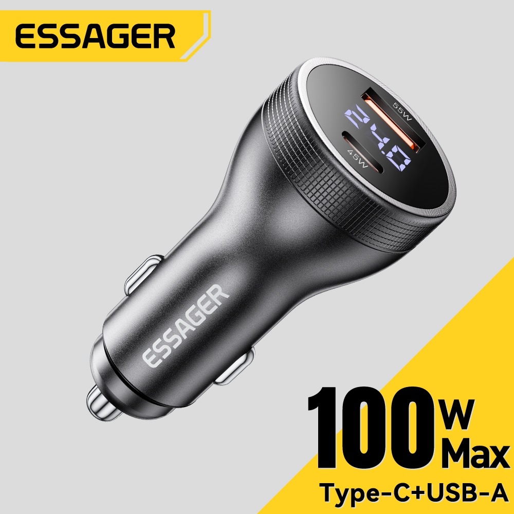 Essager Fast Charging Car Charger 73W Dual USB A & 100W Type-C +USB A พอร์ตโทรศัพท์ในรถยนต์ชาร์จ