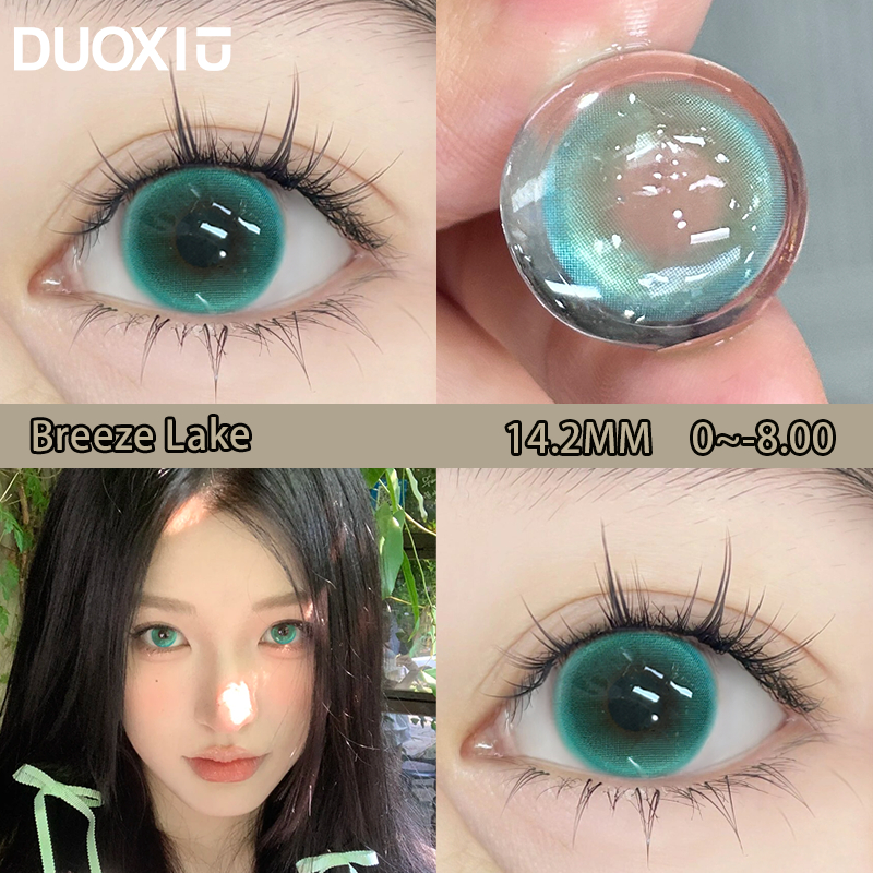 Duoxiu คอนแทคเลนส์ เส้นผ่านศูนย์กลาง 14.2 มม. แต่งหน้าสีเขียวสด หนึ่งปี WT: 40%