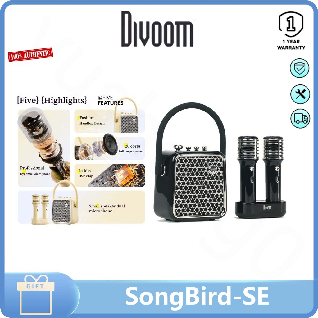 Divoom SongBird-SE ลําโพงบลูทูธคาราโอเกะพร้อมการ์ดเสียงไมโครโฟนคู่แบบบูรณาการบ้านคาราโอเกะร้องเพลง