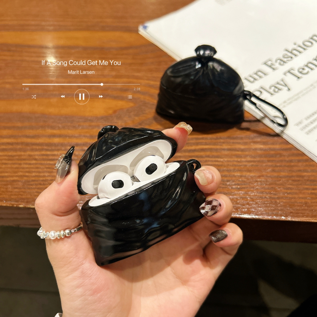 สําหรับ airpods 1 2 3 4 pro gen 2 กรณีถุงขยะสีดําถังขยะกระเป๋า Rubbish กระเป๋า refuse กระเป๋า airpods ฝาครอบ